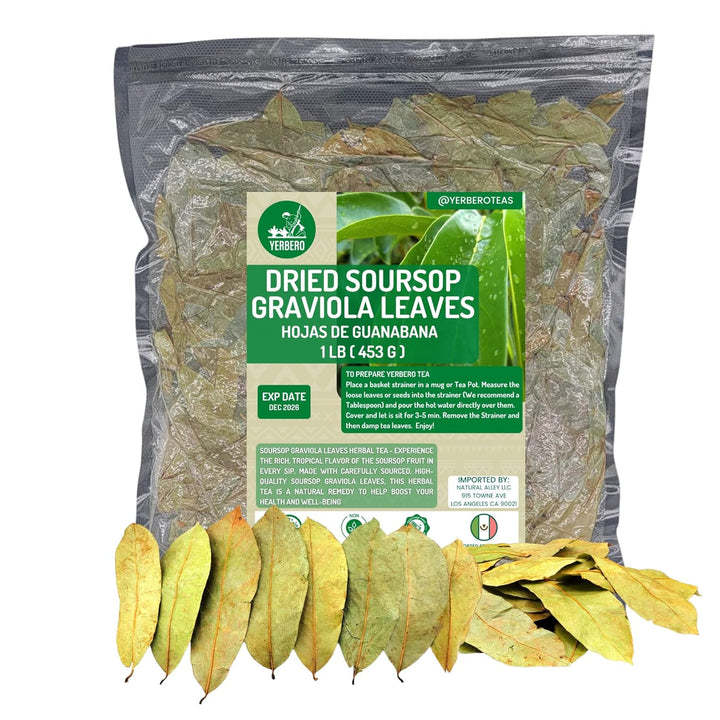 Yerbero - Whole Wildcrafted Dried Graviola Soursop Leaves 1 LB (453g - 1300+ Leaves Per Bag)