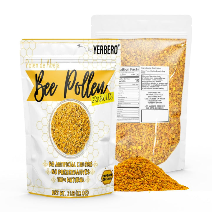 Yerbero - Premium Bee Pollen Granules 2 Lb (32oz) Stand Up Resealable Bag | 100% Natural Pure Raw Sweet Rich Flavor | Polen de Abeja Honey 100% Natural