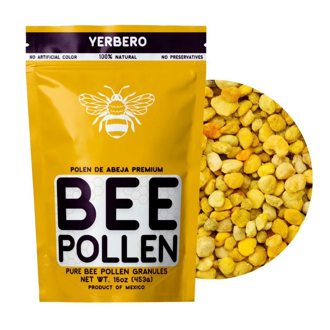 Yerbero - Premium Bee Pollen Granules 16oz (1 LB) (456g) Bag | 100% Natural Pure Wild Raw Sweet Aromatic Rich Flavor | Polen de Abeja 100% Natural.