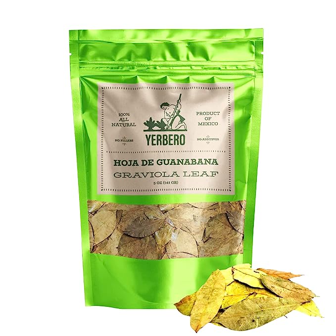 Yerbero - Te Hoja De Guanabana 5oz (140gr) Graviola Leaf - Whole Soursop Leaves, Stand Alone Resealable Bag