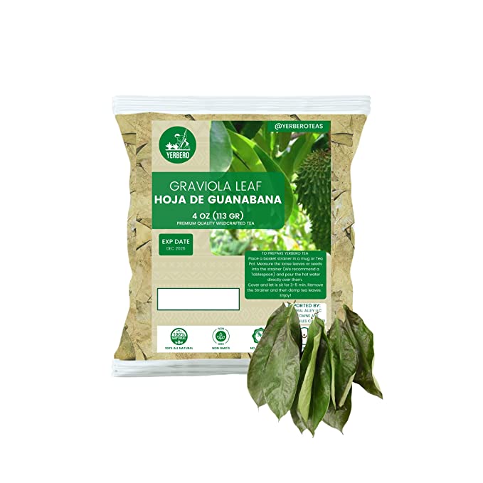 Yerbero - Whole Dried Graviola Soursop Leaves (4 oz - 330+ Leaves Per Bag) Hoja De Guanabana Seca