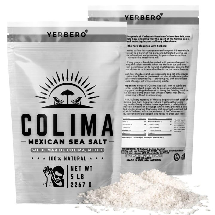 Yerbero - Premium Colima Sea Salt Unrefined (Multiple Sizes) | 100% All Natural Sea Salt, Gourmet Grade, Non GMO's. | Hand Harvested | Imported From Lagoon Cuyutlán “Tepalcates” Colima, Mexico.