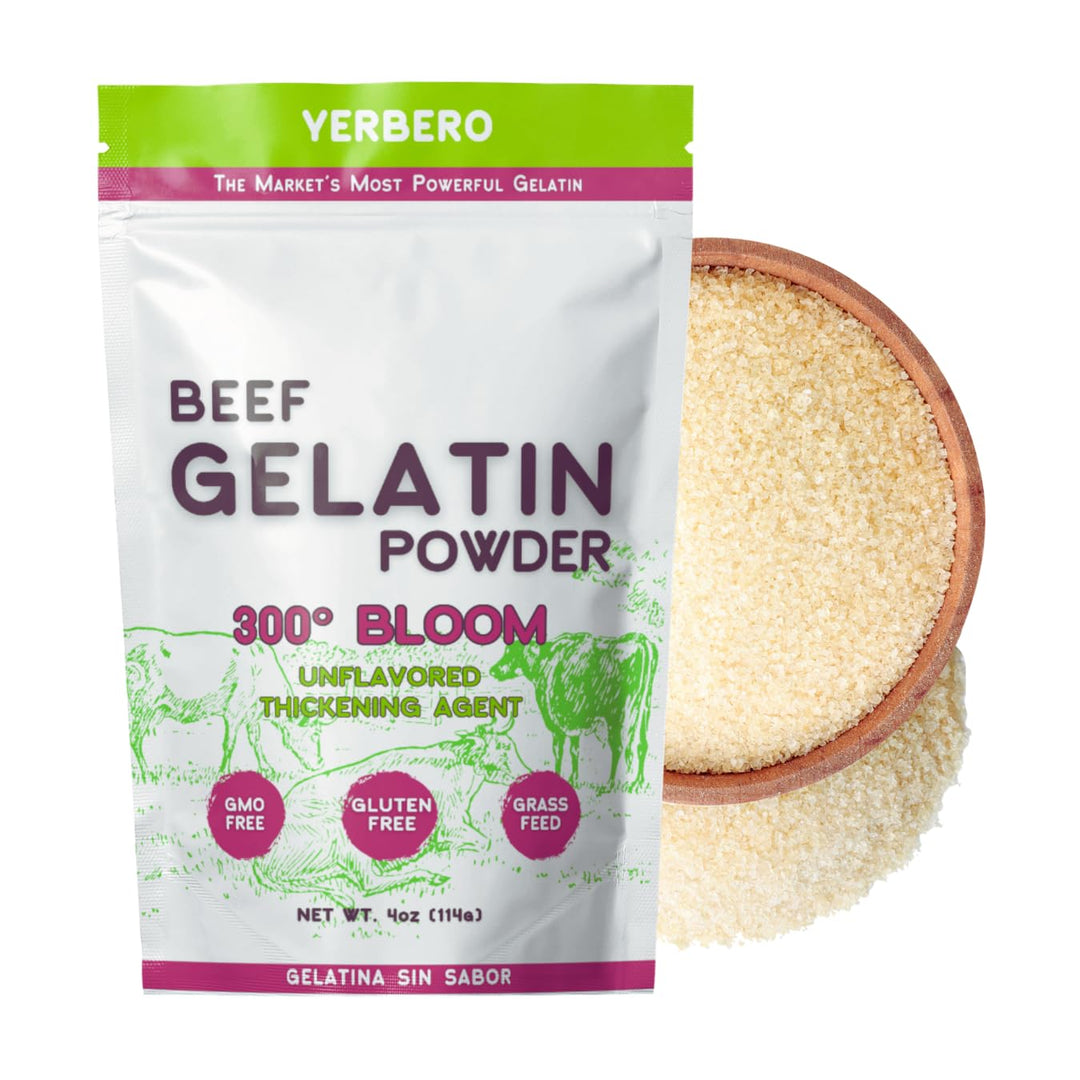 Yerbero - Premium Unflavored 300° Bloom Beef Gelatin Powder (Multiple Sizes) | Thickening Agent | Grenetina en Polvo Sin Sabor | Swiftly Solidifies, Stabilizes, and Enhances for Culinary & Baking Endeavors.