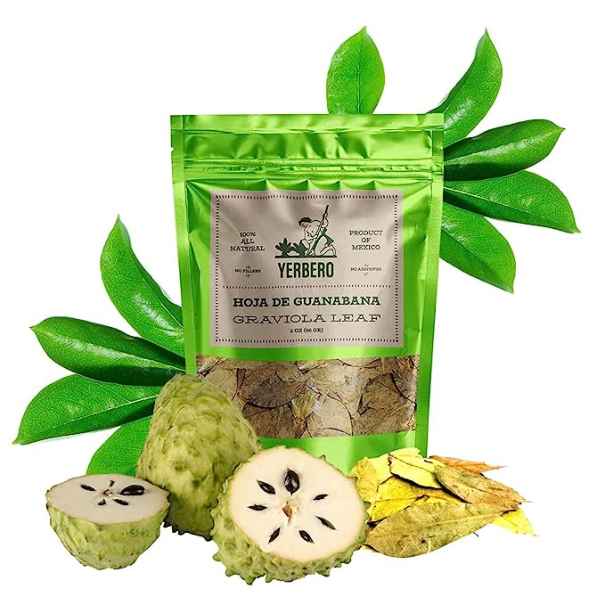 Yerbero - Te Hoja De Guanabana 2oz (56g) | Graviola Leaf - Whole Soursop Leaves | Stand Alone Resealable Bag