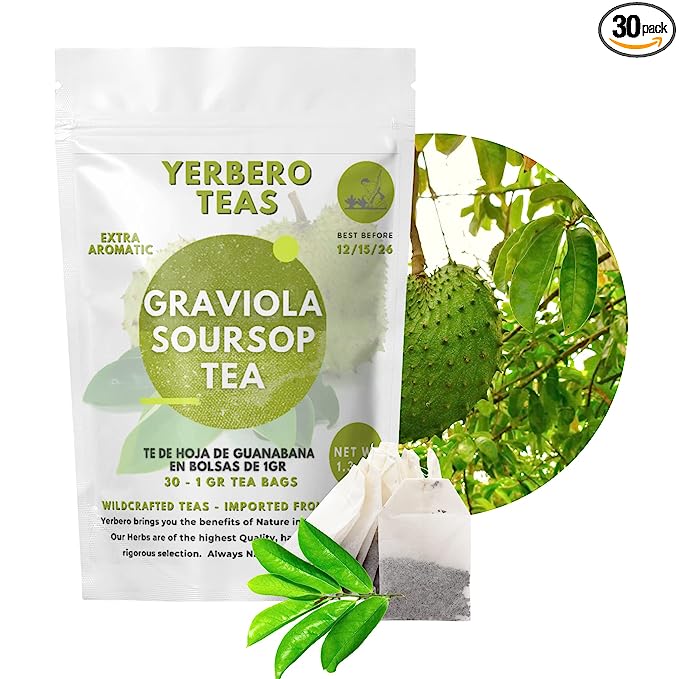 Yerbero - Pure Graviola Soursop Leaf Tea 30 Tea Bags 1gr (0.03oz) - Net WT 30gr (1.3oz) | Hoja Guanabana