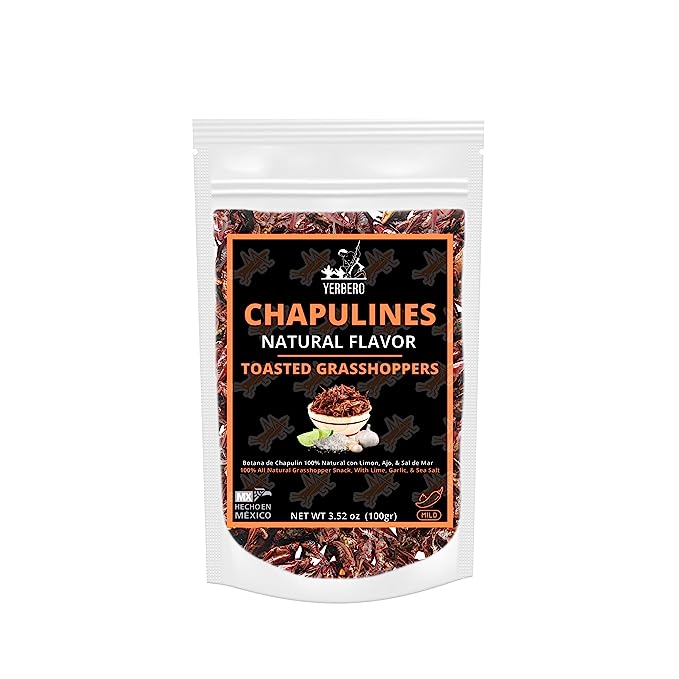 Yerbero - Fresh Chapulines Sabor Natural From Oaxaca 3.5oz (100gr) | All Natural Toasted Grasshoppers With Lime,