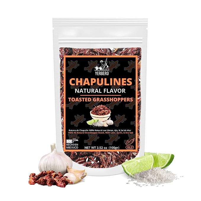 Yerbero - Fresh Chapulines Sabor Natural From Oaxaca 3.5oz (100gr) | All Natural Toasted Grasshoppers With Lime,