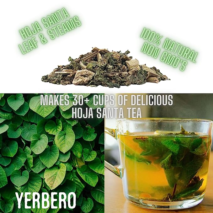 Yerbero - Premium Loose Hoja Santa Tea 3.5 oz (100 gr) | Hoja Santa Te Herbal (Tallos & Hoja Deshidratada) | Makes 30+ Cups | Mexican Pepperleaf |