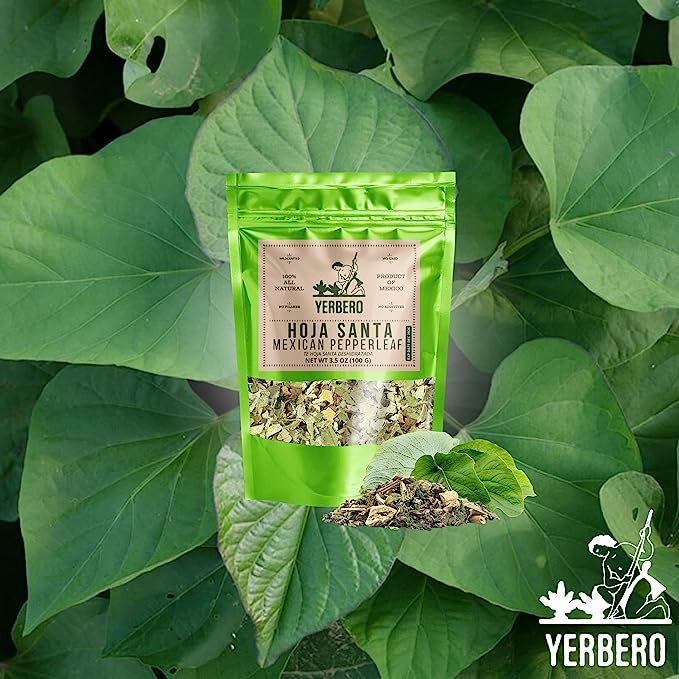 Yerbero - Premium Loose Hoja Santa Tea 3.5 oz (100 gr) | Hoja Santa Te Herbal (Tallos & Hoja Deshidratada) | Makes 30+ Cups | Mexican Pepperleaf |