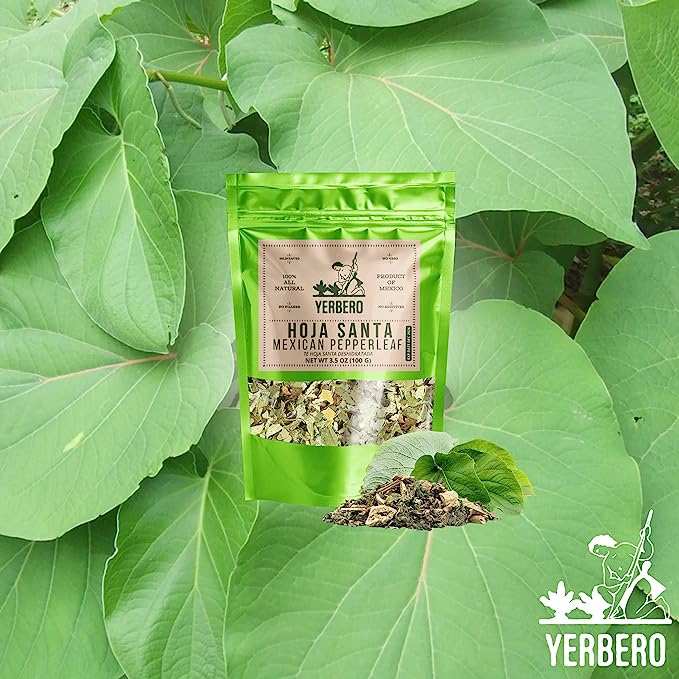 Yerbero - Premium Loose Hoja Santa Tea 3.5 oz (100 gr) | Hoja Santa Te Herbal (Tallos & Hoja Deshidratada) | Makes 30+ Cups | Mexican Pepperleaf |