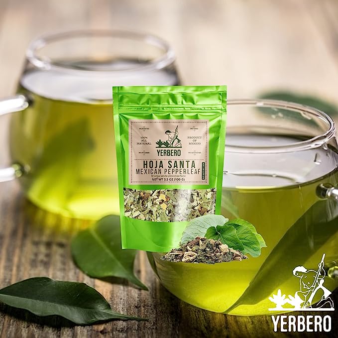 Yerbero - Premium Loose Hoja Santa Tea 3.5 oz (100 gr) | Hoja Santa Te Herbal (Tallos & Hoja Deshidratada) | Makes 30+ Cups | Mexican Pepperleaf |