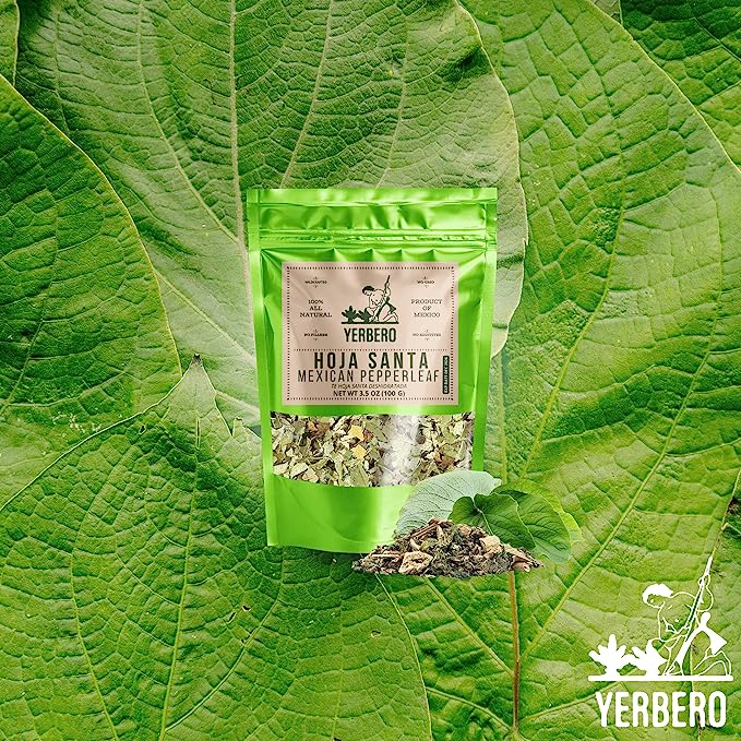 Yerbero - Premium Loose Hoja Santa Tea 3.5 oz (100 gr) | Hoja Santa Te Herbal (Tallos & Hoja Deshidratada) | Makes 30+ Cups | Mexican Pepperleaf |